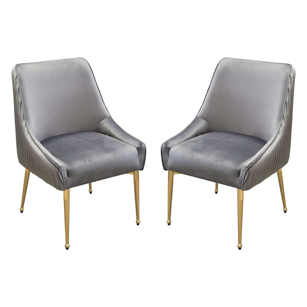 Diamond Sofa - Quinn Dining Chairs w/ Vertical Outside Pleat Detail and Contoured Arm in Grey Velvet w/ Brushed Gold Metal Leg (Set of 2) - QUINNDCGR2PK veiw 1