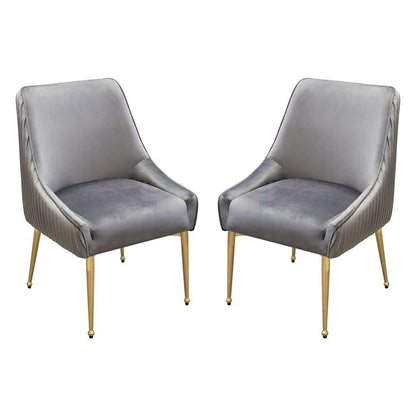 Diamond Sofa - Quinn Dining Chairs w/ Vertical Outside Pleat Detail and Contoured Arm in Grey Velvet w/ Brushed Gold Metal Leg (Set of 2) - QUINNDCGR2PK veiw 1