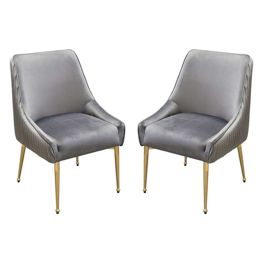 Diamond Sofa - Quinn Dining Chairs w/ Vertical Outside Pleat Detail and Contoured Arm in Grey Velvet w/ Brushed Gold Metal Leg (Set of 2) - QUINNDCGR2PK veiw 1
