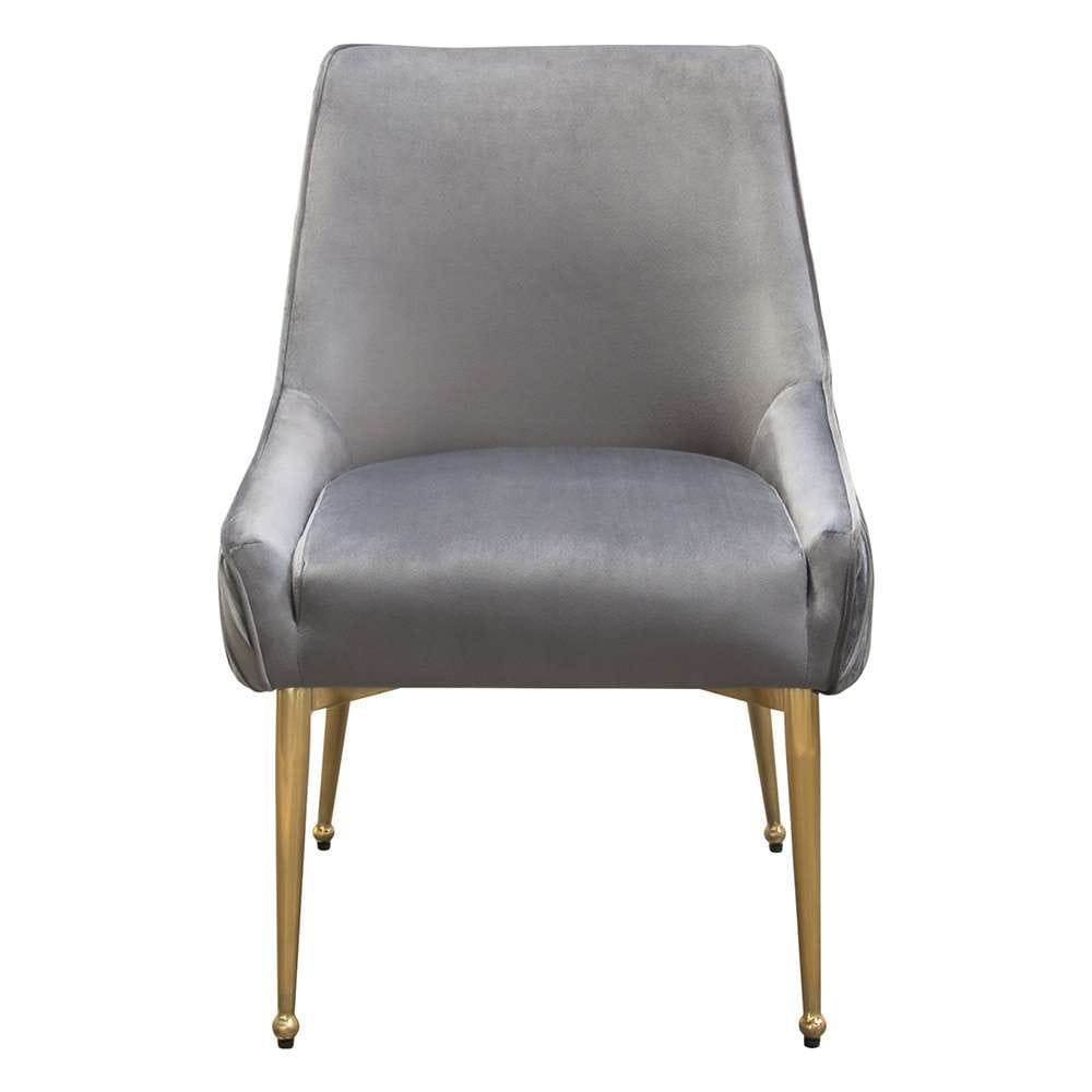 Diamond Sofa - Quinn Dining Chairs w/ Vertical Outside Pleat Detail and Contoured Arm in Grey Velvet w/ Brushed Gold Metal Leg (Set of 2) - QUINNDCGR2PK veiw 2