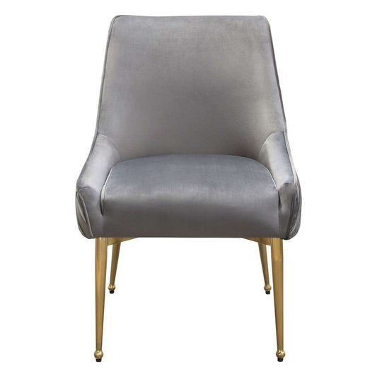 Diamond Sofa - Quinn Dining Chairs w/ Vertical Outside Pleat Detail and Contoured Arm in Grey Velvet w/ Brushed Gold Metal Leg (Set of 2) - QUINNDCGR2PK veiw 2