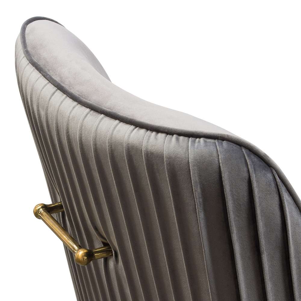Diamond Sofa - Quinn Dining Chairs w/ Vertical Outside Pleat Detail and Contoured Arm in Grey Velvet w/ Brushed Gold Metal Leg (Set of 2) - QUINNDCGR2PK veiw 4