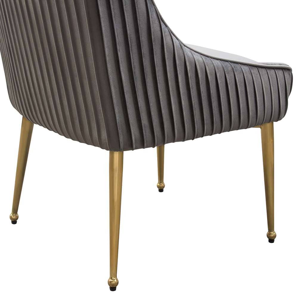 Diamond Sofa - Quinn Dining Chairs w/ Vertical Outside Pleat Detail and Contoured Arm in Grey Velvet w/ Brushed Gold Metal Leg (Set of 2) - QUINNDCGR2PK veiw 5