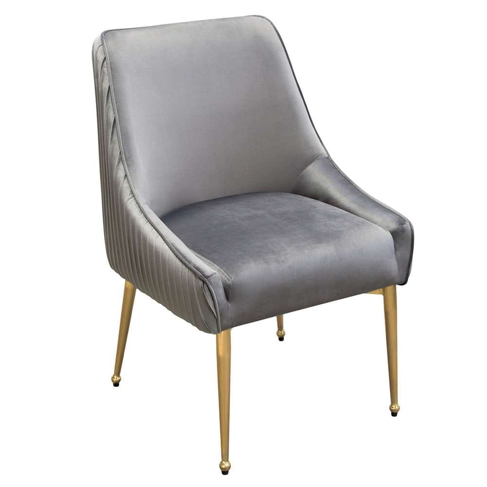 Diamond Sofa - Quinn Dining Chairs w/ Vertical Outside Pleat Detail and Contoured Arm in Grey Velvet w/ Brushed Gold Metal Leg (Set of 2) - QUINNDCGR2PK veiw 7