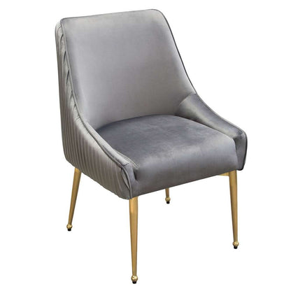 Diamond Sofa - Quinn Dining Chairs w/ Vertical Outside Pleat Detail and Contoured Arm in Grey Velvet w/ Brushed Gold Metal Leg (Set of 2) - QUINNDCGR2PK veiw 7