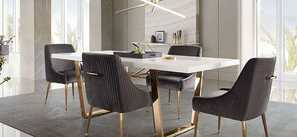 Diamond Sofa - Quinn Dining Chairs w/ Vertical Outside Pleat Detail and Contoured Arm in Grey Velvet w/ Brushed Gold Metal Leg (Set of 2) - QUINNDCGR2PK veiw 9