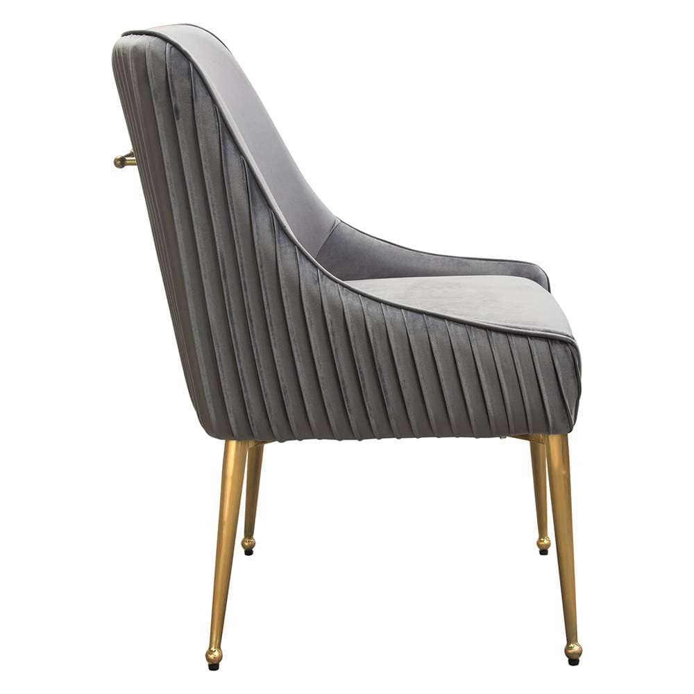 Diamond Sofa - Quinn Dining Chairs w/ Vertical Outside Pleat Detail and Contoured Arm in Grey Velvet w/ Brushed Gold Metal Leg (Set of 2) - QUINNDCGR2PK veiw 11