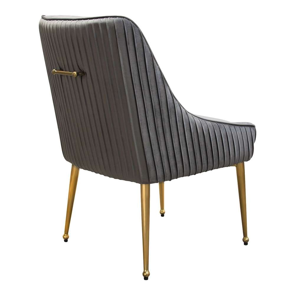 Diamond Sofa - Quinn Dining Chairs w/ Vertical Outside Pleat Detail and Contoured Arm in Grey Velvet w/ Brushed Gold Metal Leg (Set of 2) - QUINNDCGR2PK veiw 12