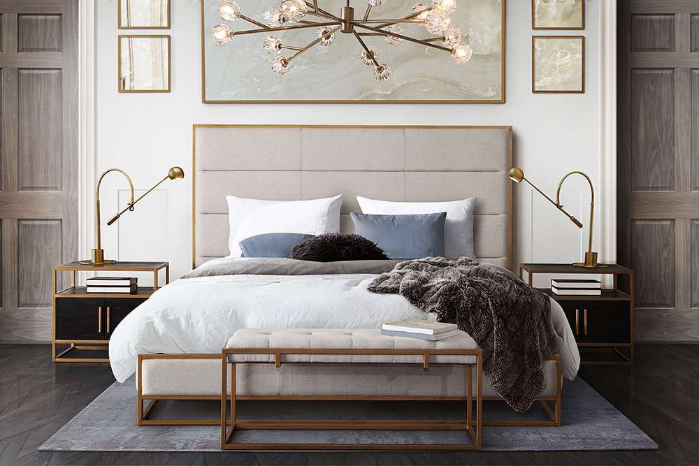 Diamond Sofa - Empire Eastern King Bed in Sand Fabric with Hand brushed Gold Metal Frame - EMPIREEKBEDSD veiw 8