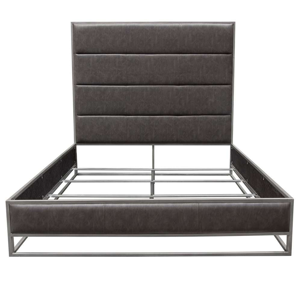 Diamond Sofa - Empire Eastern King Bed in Weathered Grey PU with Hand brushed Silver Metal Frame - EMPIREEKBEDGR veiw 1