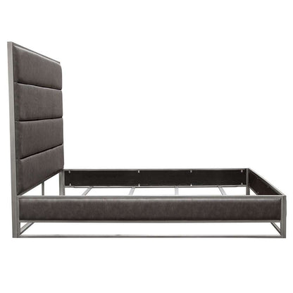 Diamond Sofa - Empire Eastern King Bed in Weathered Grey PU with Hand brushed Silver Metal Frame - EMPIREEKBEDGR veiw 10