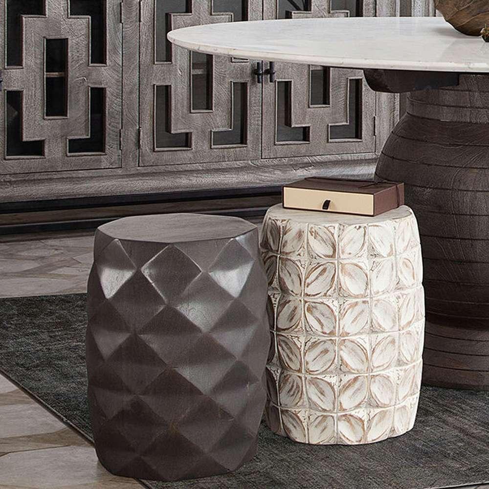 Diamond Sofa - Fig Solid Mango Wood Accent Table in Grey Finish w/ Geometric Motif - FIGETGR veiw 6