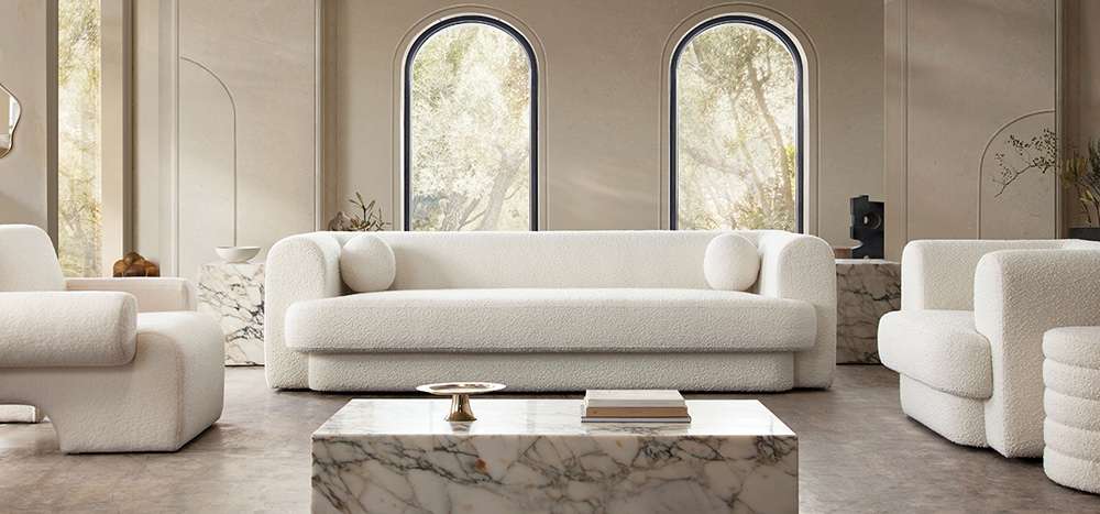 Diamond Sofa - Form Sofa in Ivory Boucle Fabric w/ (2) Accent Pillow Balls - FORMSOIV veiw 12