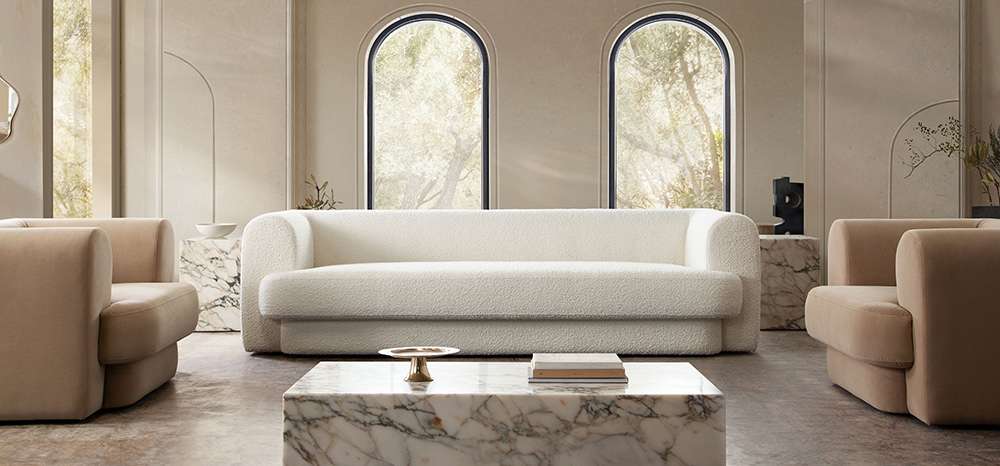 Diamond Sofa - Form Sofa in Ivory Boucle Fabric w/ (2) Accent Pillow Balls - FORMSOIV veiw 13