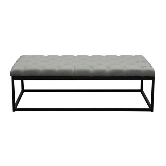 Diamond Sofa - Mateo Black Powder Coat Metal Large Linen Tufted Bench - Grey - MATEOBELGR veiw 1