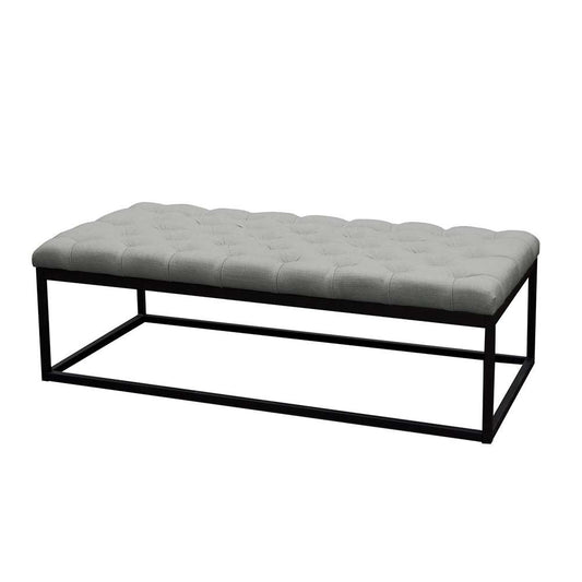 Diamond Sofa - Mateo Black Powder Coat Metal Large Linen Tufted Bench - Grey - MATEOBELGR veiw 2