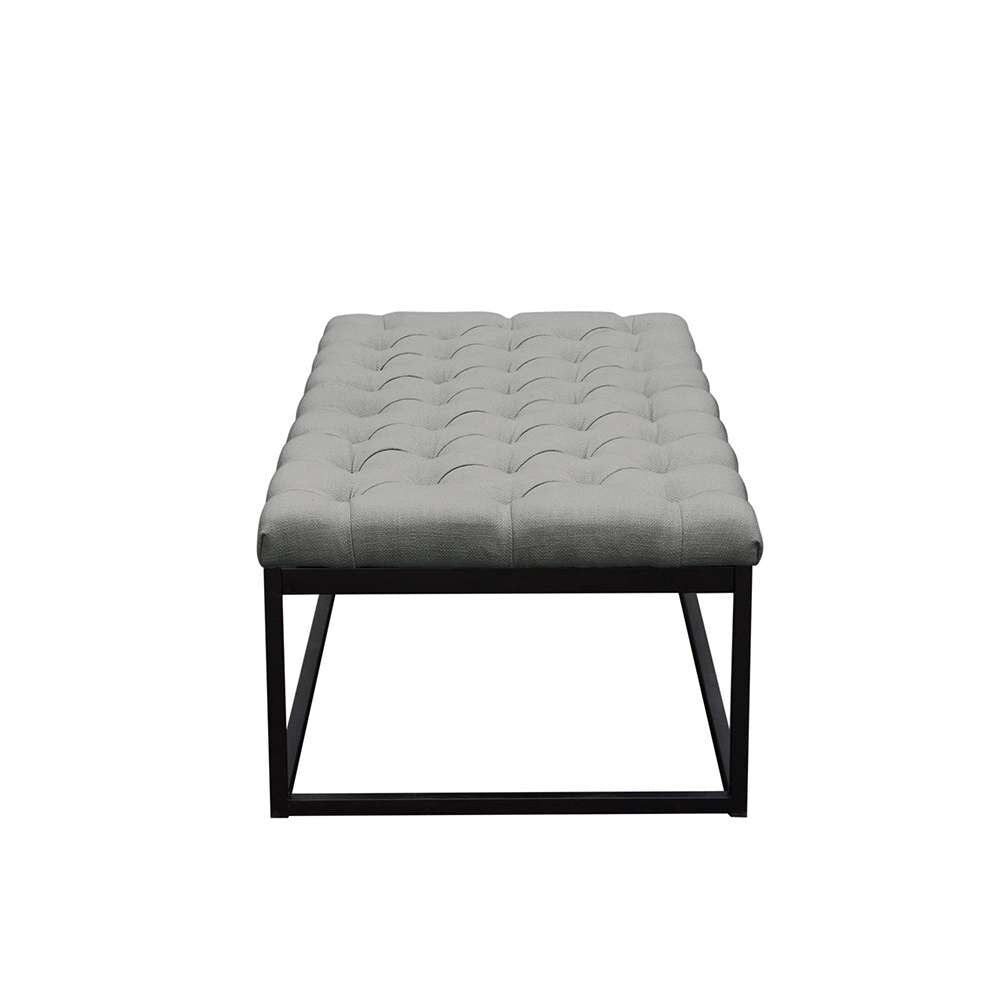 Diamond Sofa - Mateo Black Powder Coat Metal Large Linen Tufted Bench - Grey - MATEOBELGR veiw 3