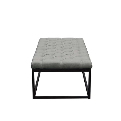 Diamond Sofa - Mateo Black Powder Coat Metal Large Linen Tufted Bench - Grey - MATEOBELGR veiw 3