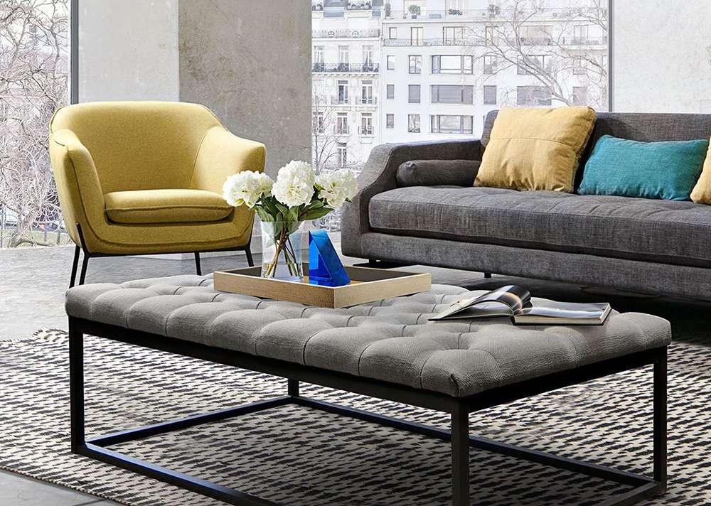 Diamond Sofa - Mateo Black Powder Coat Metal Large Linen Tufted Bench - Grey - MATEOBELGR veiw 4