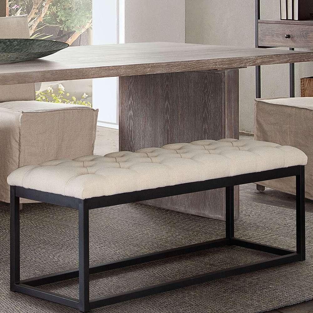 Diamond Sofa - Mateo Black Powder Coat Metal Small Linen Tufted Bench - Desert Sand Linen - MATEOBESSD veiw 8