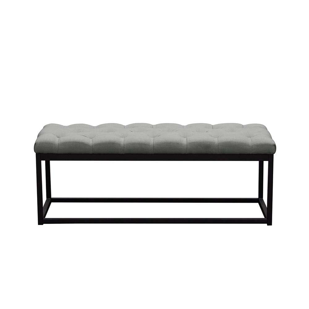 Diamond Sofa - Mateo Black Powder Coat Metal Small Linen Tufted Bench - Grey - MATEOBESGR veiw 1