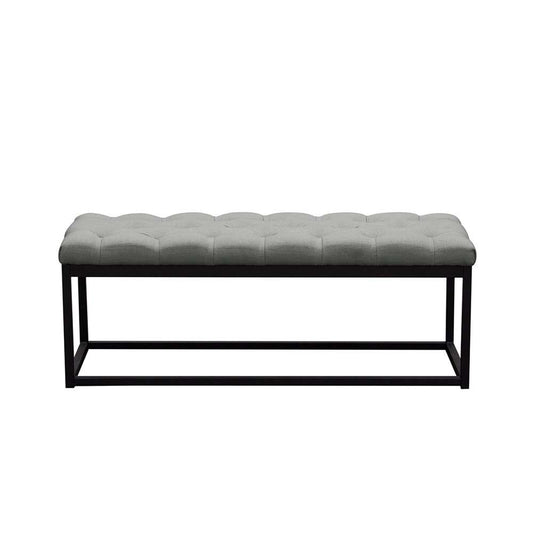 Diamond Sofa - Mateo Black Powder Coat Metal Small Linen Tufted Bench - Grey - MATEOBESGR veiw 1