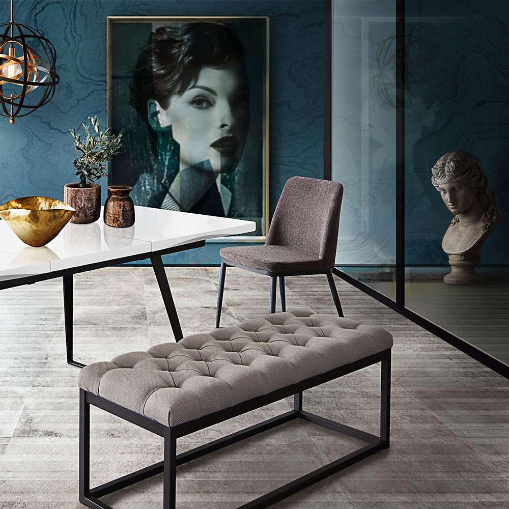 Diamond Sofa - Mateo Black Powder Coat Metal Small Linen Tufted Bench - Grey - MATEOBESGR veiw 6
