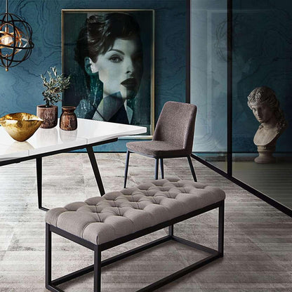 Diamond Sofa - Mateo Black Powder Coat Metal Small Linen Tufted Bench - Grey - MATEOBESGR veiw 6