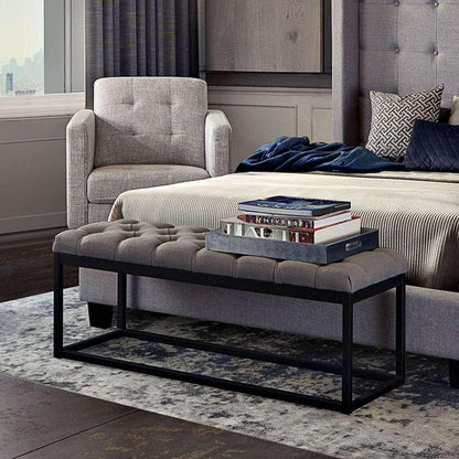 Diamond Sofa - Mateo Black Powder Coat Metal Small Linen Tufted Bench - Grey - MATEOBESGR veiw 7