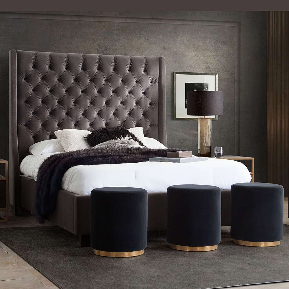 Diamond Sofa - Park Avenue Eastern King Tufted Bed with Vintage Wing in Smoke Grey Velvet - PARKAVESKEKBED veiw 10