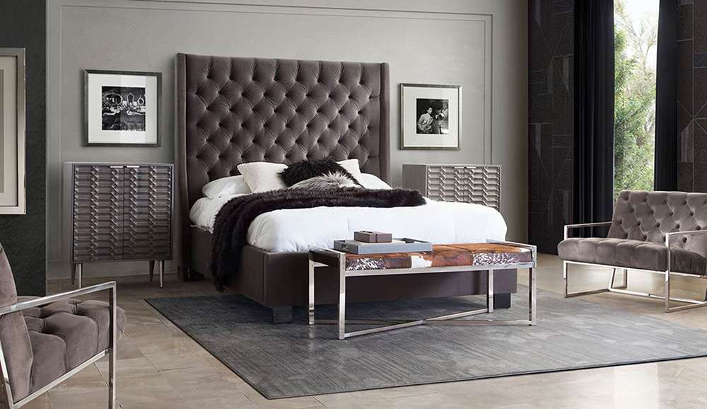 Diamond Sofa - Park Avenue Queen Tufted Bed with Vintage Wing in Smoke Grey Velvet - PARKAVESKQUBED veiw 11