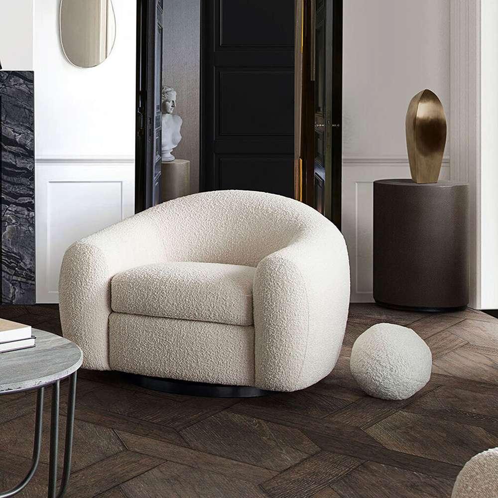 Diamond Sofa - Pascal Swivel Chair in Bone Boucle Textured Fabric w/ Contoured Arms & Back - PASCALCHBO veiw 5