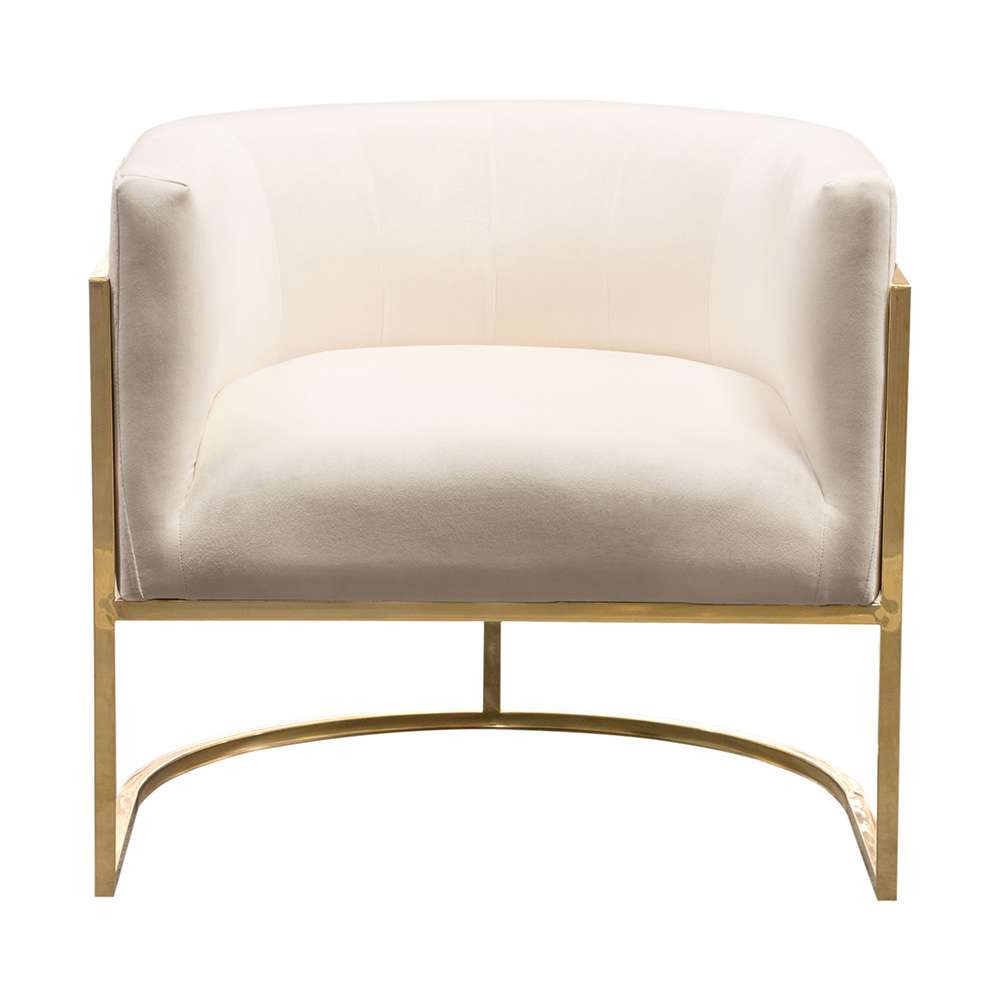 Diamond Sofa - Pandora Accent Chair in Cream Velvet with Polished Gold Stainless Steel Frame - PANDORACHCM veiw 1