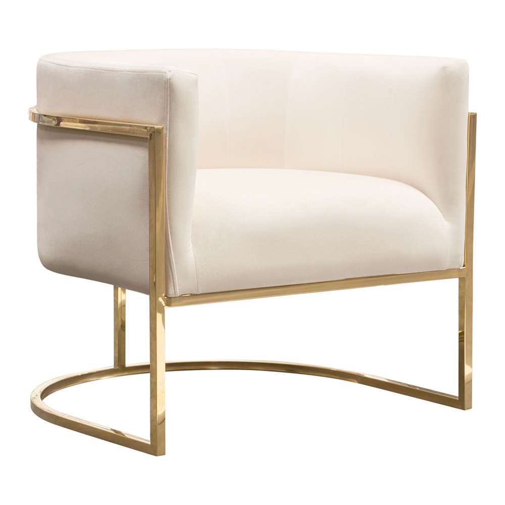 Diamond Sofa - Pandora Accent Chair in Cream Velvet with Polished Gold Stainless Steel Frame - PANDORACHCM veiw 6