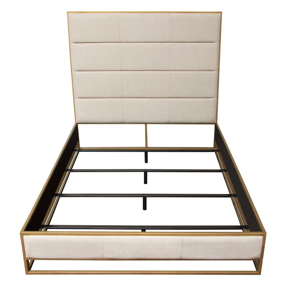 Diamond Sofa - Empire Queen Bed in Sand Fabric with Hand brushed Gold Metal Frame - EMPIREQUBEDSD veiw 2