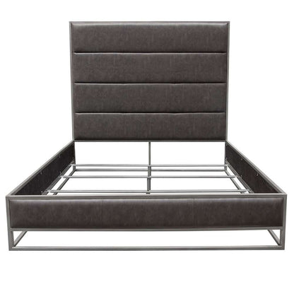 Diamond Sofa - Empire Queen Bed in Weathered Grey PU with Hand brushed Silver Metal Frame - EMPIREQUBEDGR veiw 1