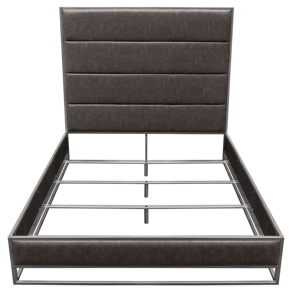 Diamond Sofa - Empire Queen Bed in Weathered Grey PU with Hand brushed Silver Metal Frame - EMPIREQUBEDGR veiw 2