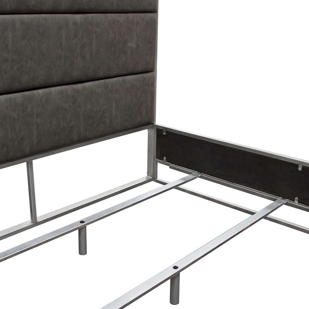 Diamond Sofa - Empire Queen Bed in Weathered Grey PU with Hand brushed Silver Metal Frame - EMPIREQUBEDGR veiw 3