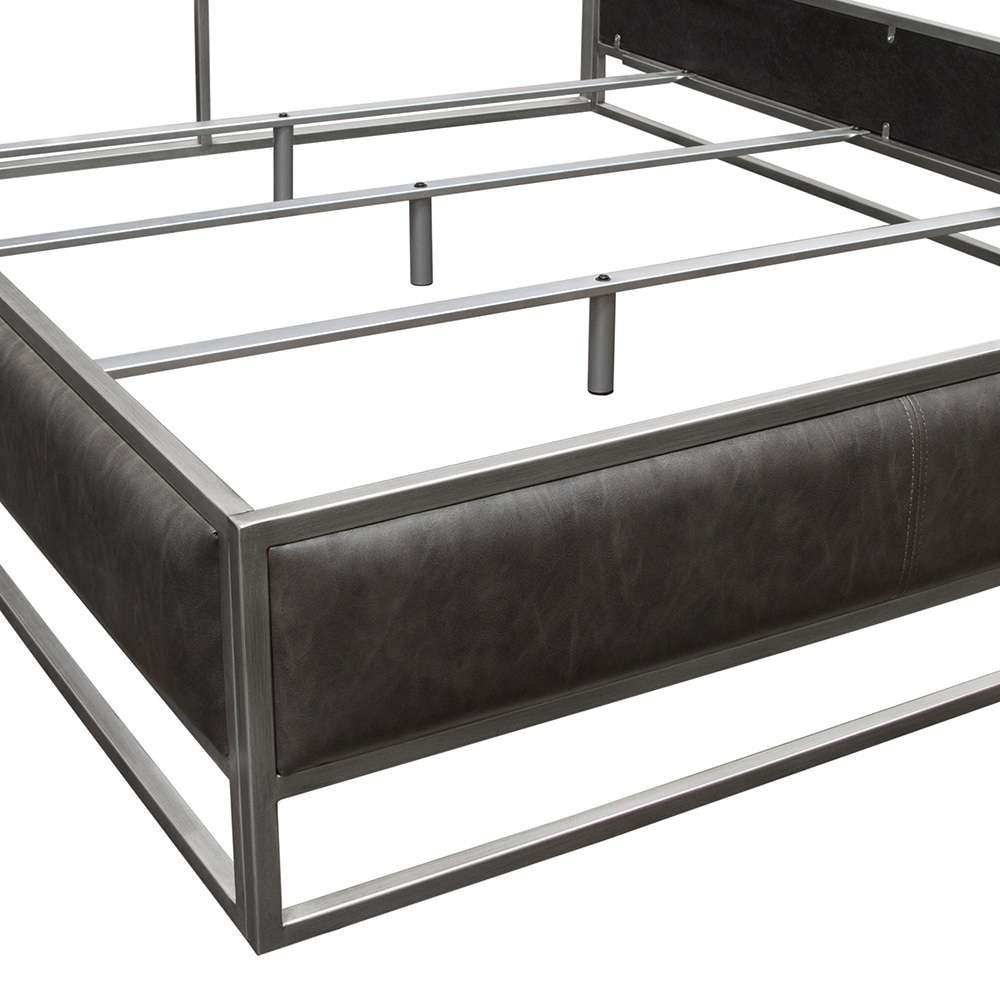 Diamond Sofa - Empire Queen Bed in Weathered Grey PU with Hand brushed Silver Metal Frame - EMPIREQUBEDGR veiw 4