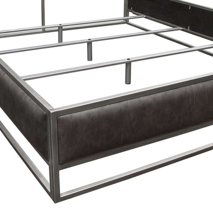 Diamond Sofa - Empire Queen Bed in Weathered Grey PU with Hand brushed Silver Metal Frame - EMPIREQUBEDGR veiw 4