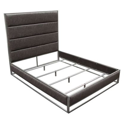 Diamond Sofa - Empire Queen Bed in Weathered Grey PU with Hand brushed Silver Metal Frame - EMPIREQUBEDGR veiw 9