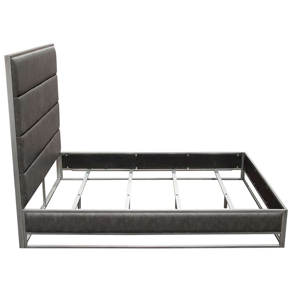 Diamond Sofa - Empire Queen Bed in Weathered Grey PU with Hand brushed Silver Metal Frame - EMPIREQUBEDGR veiw 11