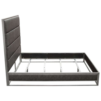 Diamond Sofa - Empire Queen Bed in Weathered Grey PU with Hand brushed Silver Metal Frame - EMPIREQUBEDGR veiw 11