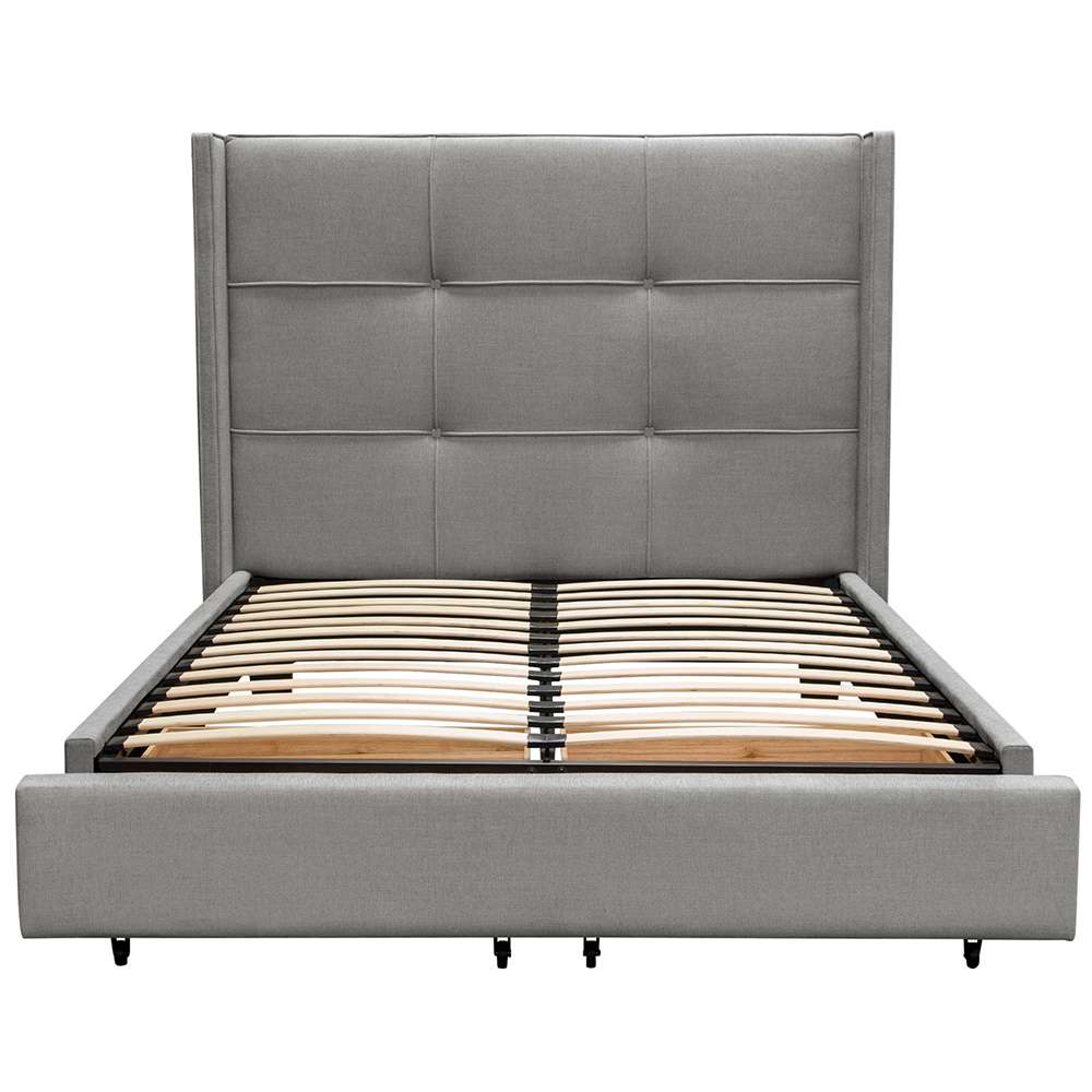 Diamond Sofa - Beverly Queen Bed with Integrated Footboard Storage Unit & Accent Wings in Grey Fabric - BEVERLYGRQUBED veiw 2