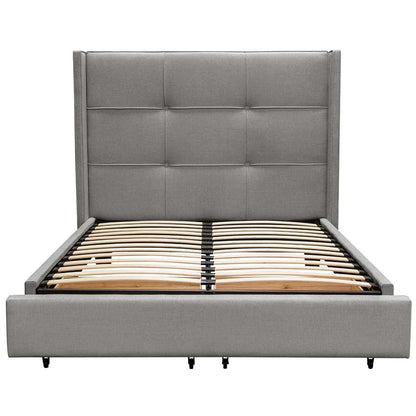 Diamond Sofa - Beverly Queen Bed with Integrated Footboard Storage Unit & Accent Wings in Grey Fabric - BEVERLYGRQUBED veiw 2