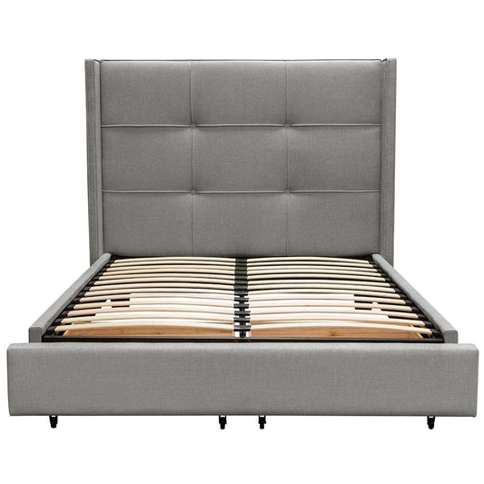 Diamond Sofa - Beverly Queen Bed with Integrated Footboard Storage Unit & Accent Wings in Grey Fabric - BEVERLYGRQUBED veiw 2