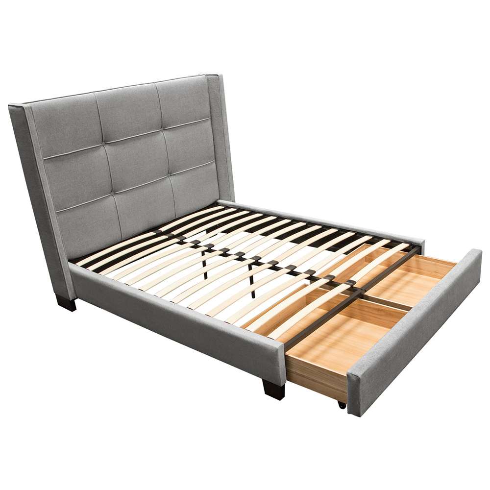 Diamond Sofa - Beverly Queen Bed with Integrated Footboard Storage Unit & Accent Wings in Grey Fabric - BEVERLYGRQUBED veiw 3