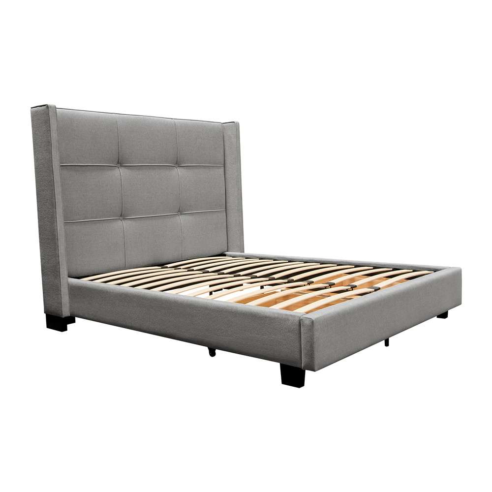 Diamond Sofa - Beverly Queen Bed with Integrated Footboard Storage Unit & Accent Wings in Grey Fabric - BEVERLYGRQUBED veiw 9