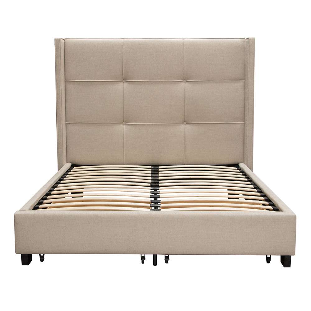 Diamond Sofa - Beverly Queen Bed with Integrated Footboard Storage Unit & Accent Wings in Sand Fabric - BEVERLYSDQUBED veiw 1