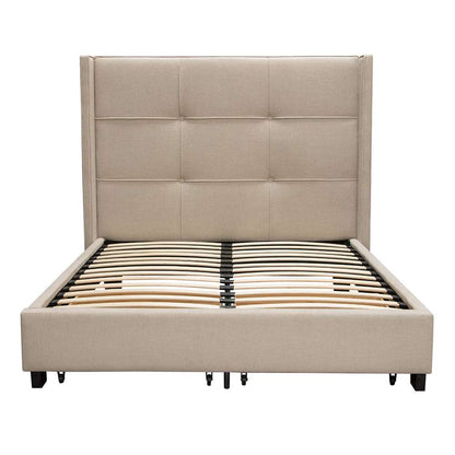 Diamond Sofa - Beverly Queen Bed with Integrated Footboard Storage Unit & Accent Wings in Sand Fabric - BEVERLYSDQUBED veiw 1